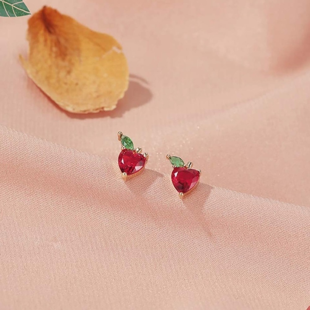 Fruit Stud Apple Earrings 18K Gold Red Apple Summer Gold Jewelry for Summer ☀️